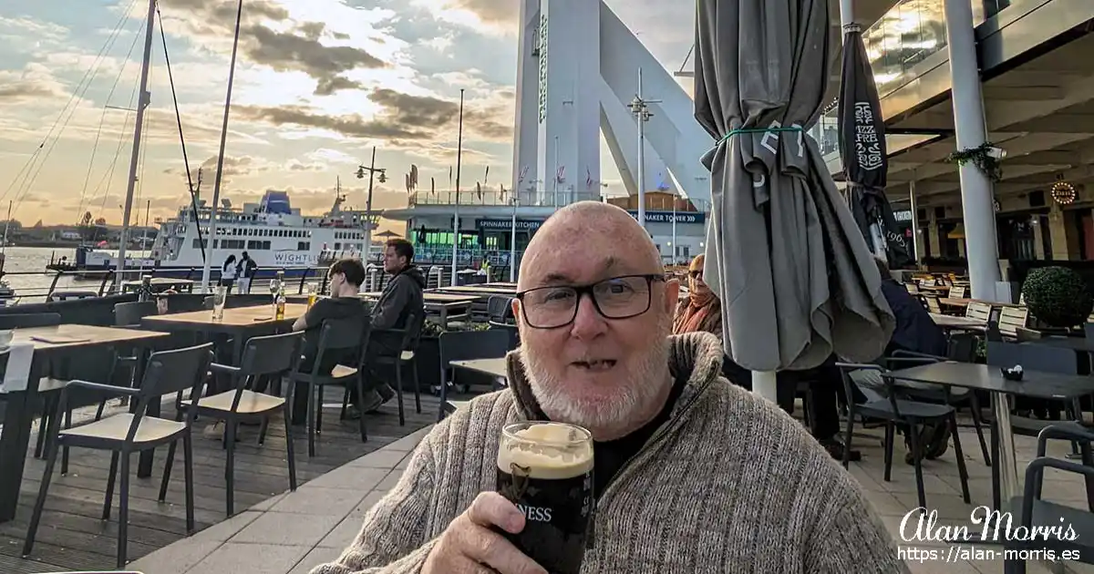 Alan Morris outside the Slug and Lettuce pub in Gunwharf keys, Portsmouth, England.